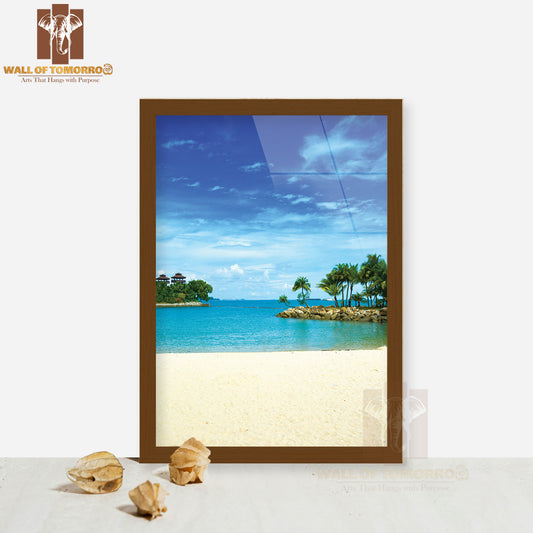 Beautiful Secluded Lagoon Beach in The Tropics High Quality Glass Frame Wall Décor