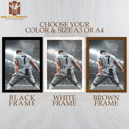 Famous Soccer Player Dribbles the Ball on the Field Sports High Quality Glass Frame Wall Décor