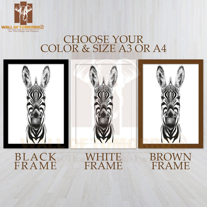 Good Zebra Smiling Black and White Face Sketch High Quality Glass Frame Wall Décor