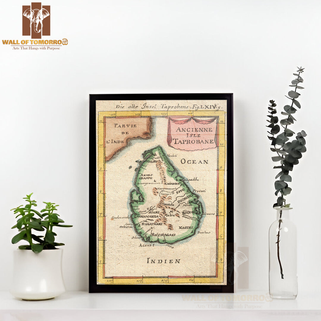 1686 Mallet Map of Ceylon or Sri Lanka (Taprobane) High Quality Glass Frame Wall Décors in Sri Lanka