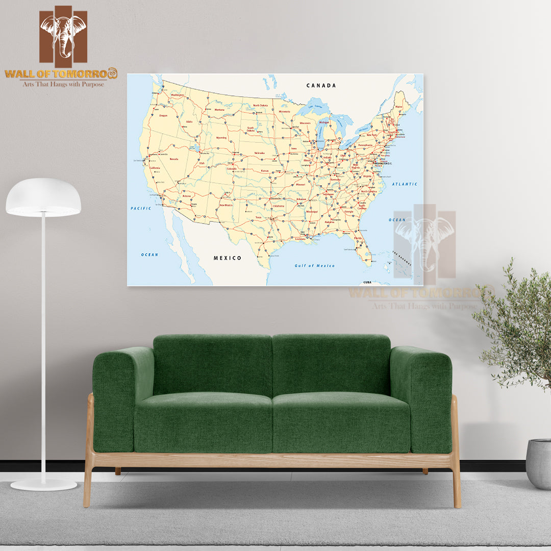 US Interstate Highway Map Educational High Quality Unframed Poster Print & Waterproof Poster Print Wall Décor