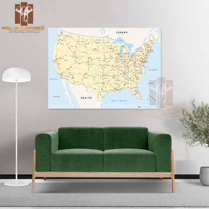 US Interstate Highway Map Educational High Quality Unframed Poster Print & Waterproof Poster Print Wall Décor