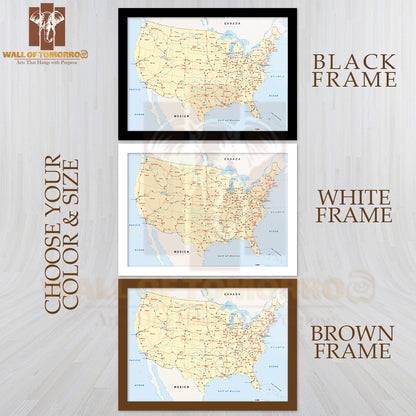 US Interstate Highway Map Educational High Quality Glass Frame Wall Décor