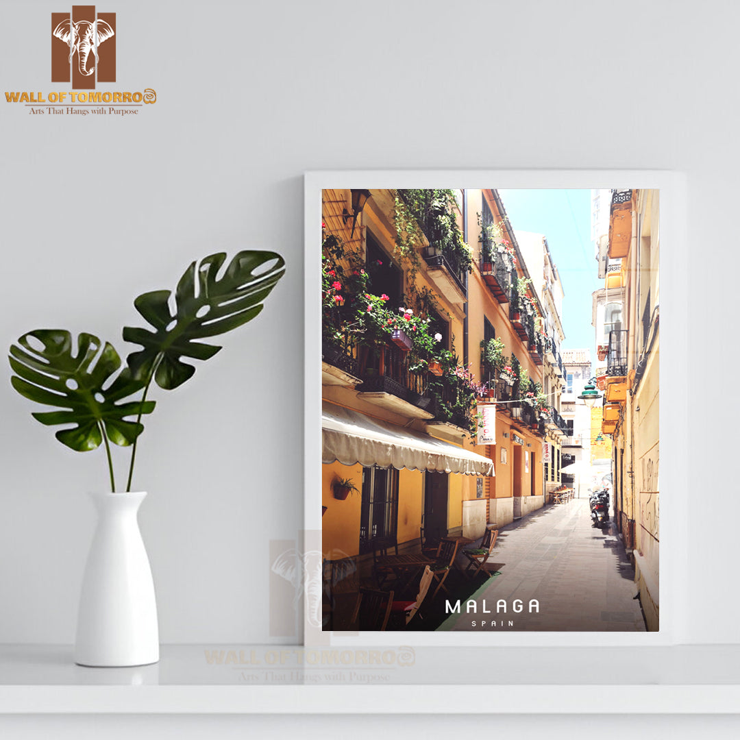 Narrow Street With A Few Chairs and Tables High Quality Glass Frame Wall Décor