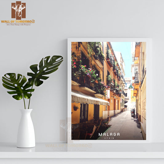 Narrow Street With A Few Chairs and Tables High Quality Glass Frame Wall Décor