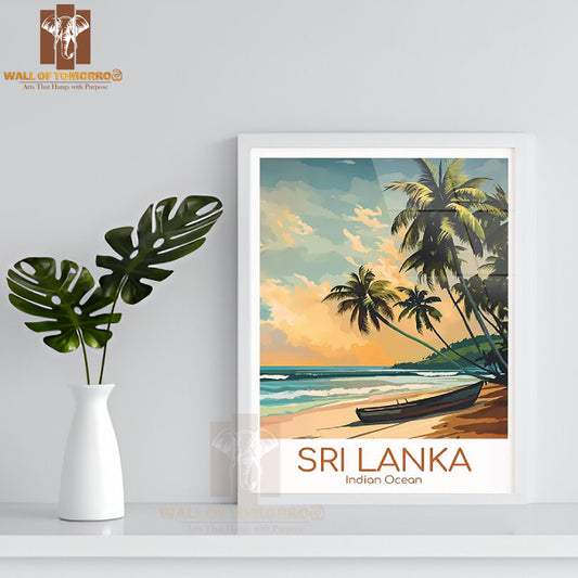 Indian Ocean Vintage Sri Lanka Travel High Quality Glass Frame Wall Décor