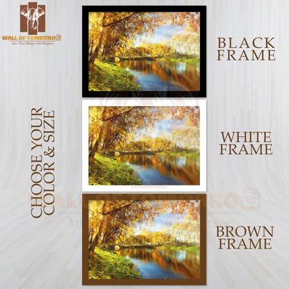 Yellow Autumn at The Pond Park High Quality Unframed Poster Print & Waterproof Poster Print Wall Décor