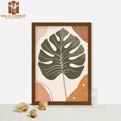 Single Green Leaf Against a White Background High Quality Glass Frame Wall Décors in Sri Lanka