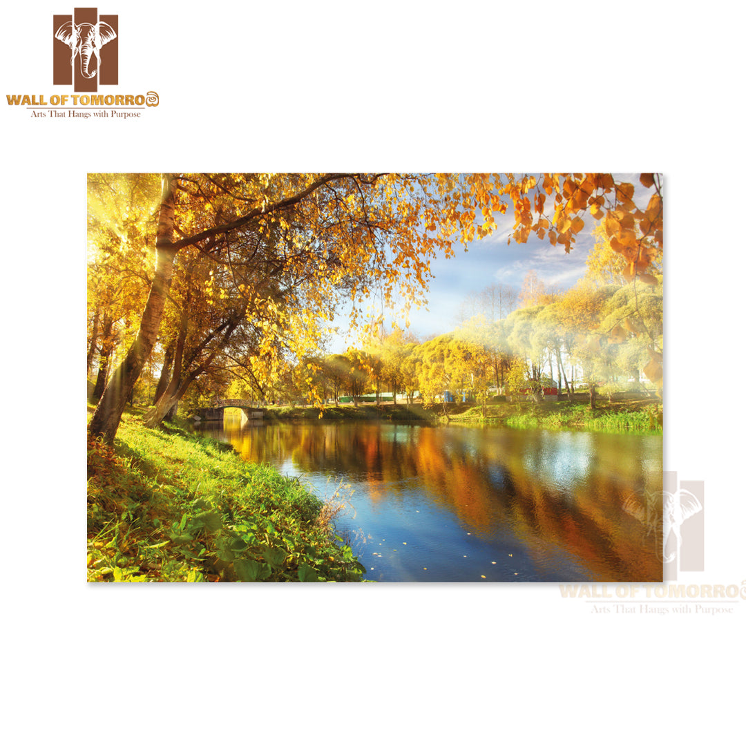 Yellow Autumn at The Pond Park High Quality Unframed Poster Print & Waterproof Poster Print Wall Décor