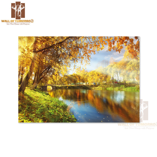 Yellow Autumn at The Pond Park High Quality Unframed Poster Print & Waterproof Poster Print Wall Décor
