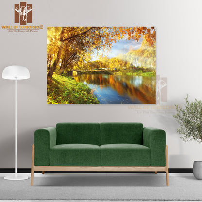 Yellow Autumn at The Pond Park High Quality Unframed Poster Print & Waterproof Poster Print Wall Décor