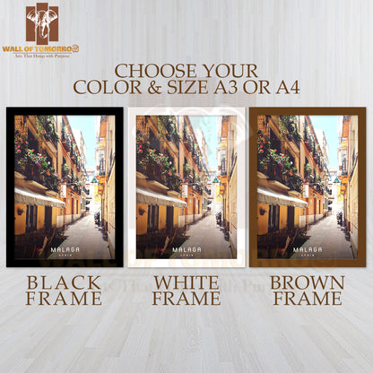 Narrow Street With A Few Chairs and Tables High Quality Glass Frame Wall Décor