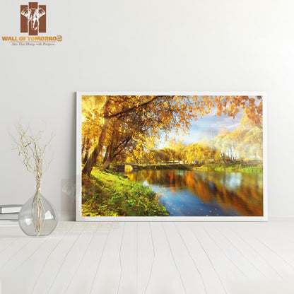 Yellow Autumn at The Pond Park High Quality Unframed Poster Print & Waterproof Poster Print Wall Décor