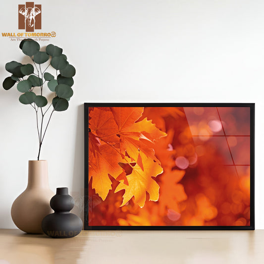 Autumn Leaves, Very Shallow Focus High Quality Glass Frame Wall Décor