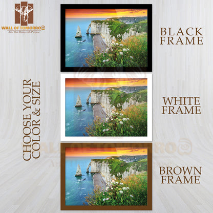 Beautiful Cliffs Aval of Etretat with Beautiful Famous Coastline and Wonderful Sunset High Quality Unframed Poster Print & Waterproof Poster Print Wall Décor