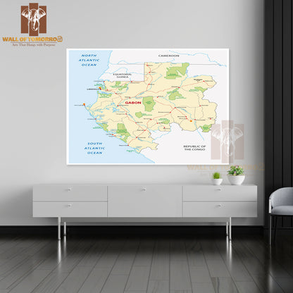 Gabon Road Map Educational High Quality Unframed Poster Print & Waterproof Poster Print Wall Décor