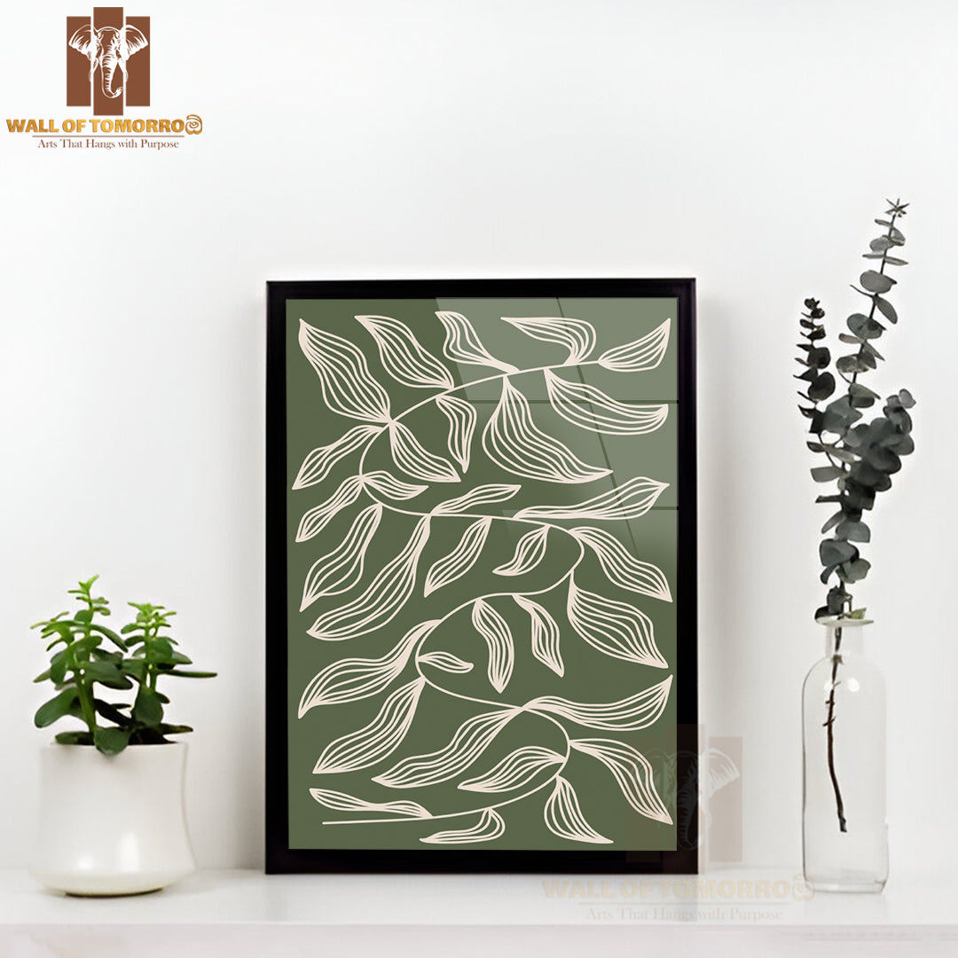 Various Leaves in Different Shades of Green High Quality Glass Frame Wall Décors in Sri Lanka