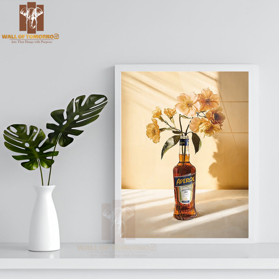 Aperol Aperitivo Flower Vase High Quality Glass Frame Wall Décor