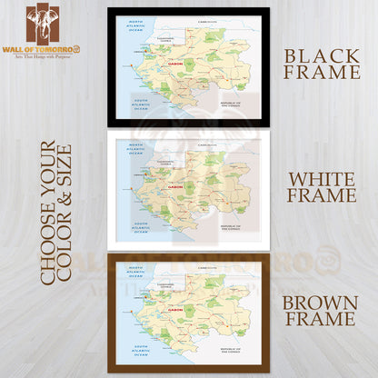 Gabon Road Map Educational High Quality Glass Frame Wall Décor
