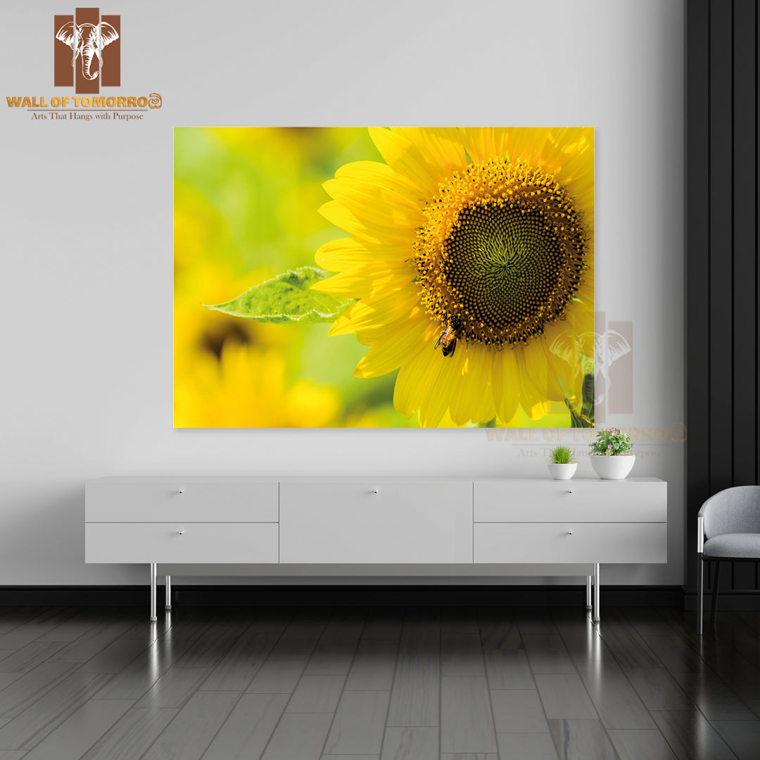 Close Up Sunflower and the Bee High Quality Unframed Poster Print & Waterproof Poster Print Wall Décor