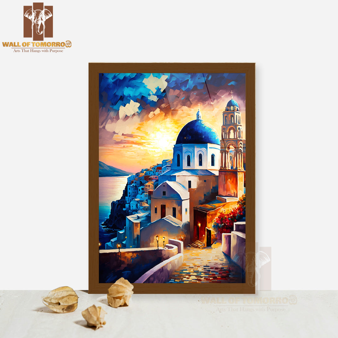 Painting Of a Church on A Cliff High Quality Glass Frame Wall Décor