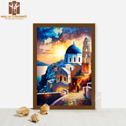 Painting Of a Church on A Cliff High Quality Glass Frame Wall Décor