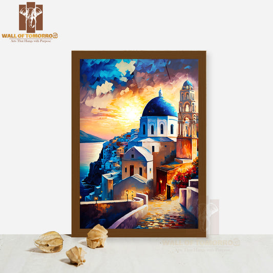 Painting Of a Church on A Cliff High Quality Glass Frame Wall Décor