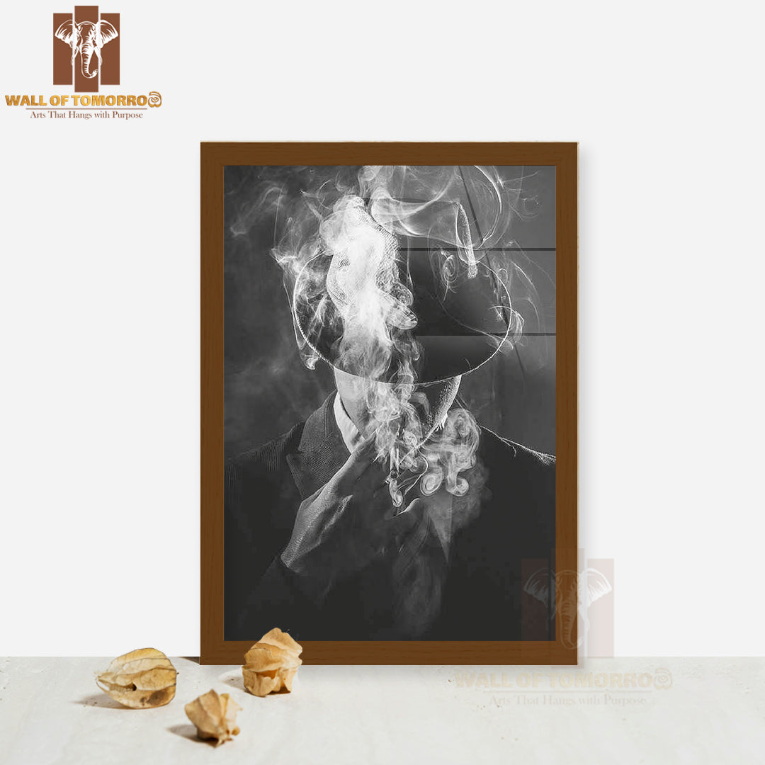 Smoking Man in Black High Quality Glass Frame Wall Décor