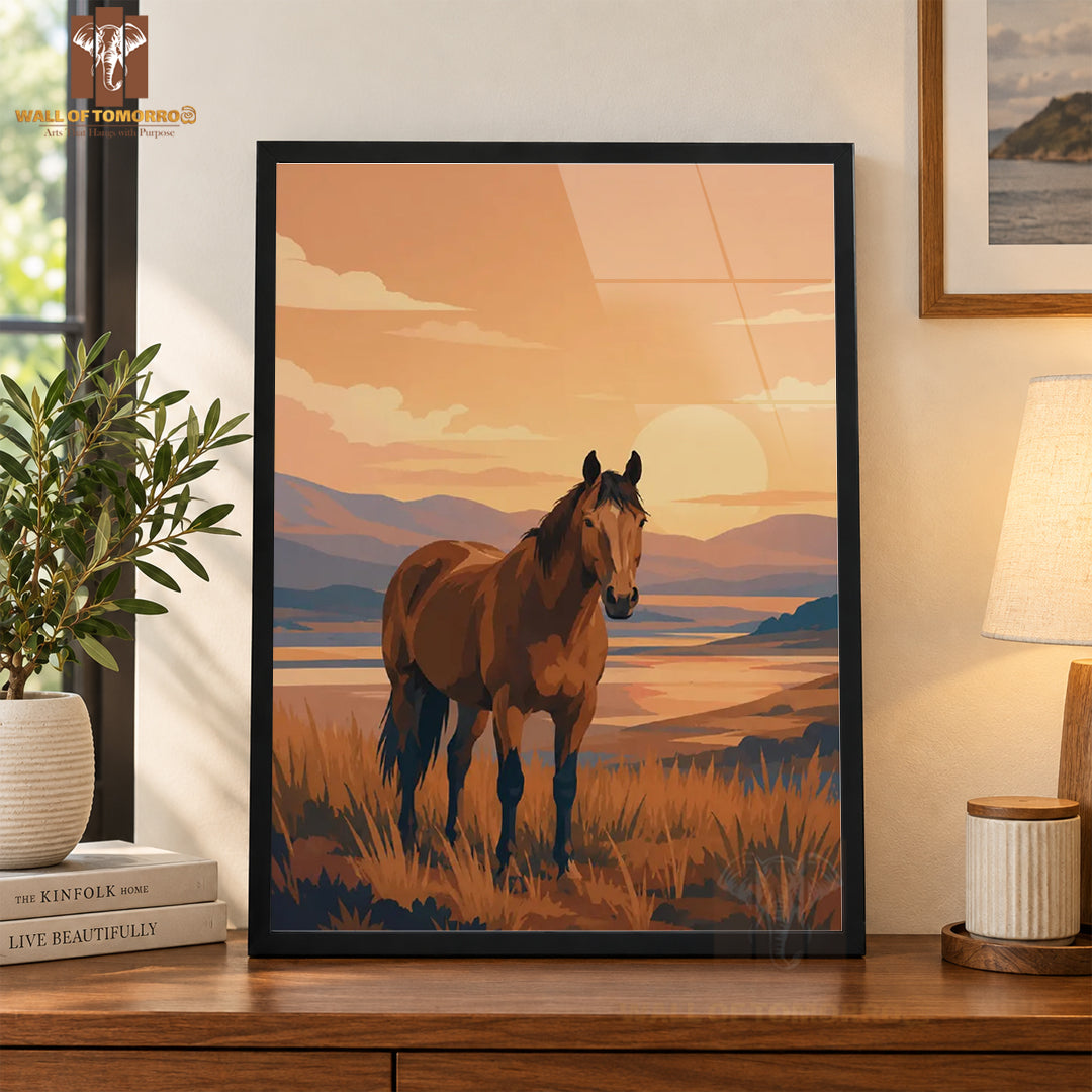 Horse with a Beautiful Background Animals High Quality Glass Frame Wall Décor in Sri Lanka