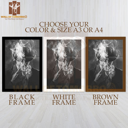 Smoking Man in Black High Quality Glass Frame Wall Décor