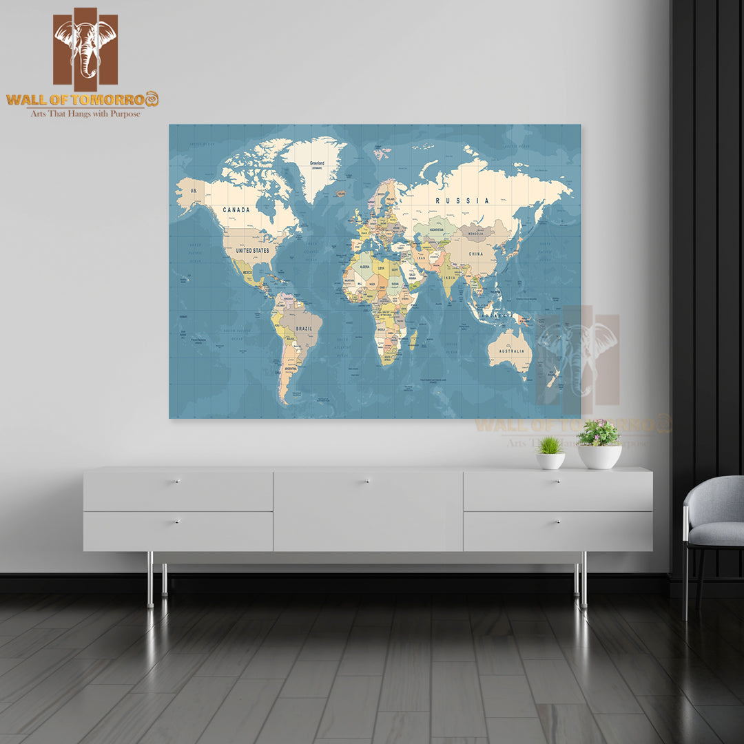 High Detailed Illustration of World map Educational High Quality Unframed Poster Print & Waterproof Poster Print Wall Décor
