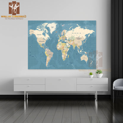 High Detailed Illustration of World map Educational High Quality Unframed Poster Print & Waterproof Poster Print Wall Décor