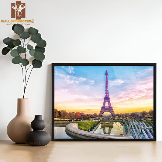 Eiffel Tower At Sunset in Paris, France High Quality Unframed Poster Print & Waterproof Poster Print Wall Décor