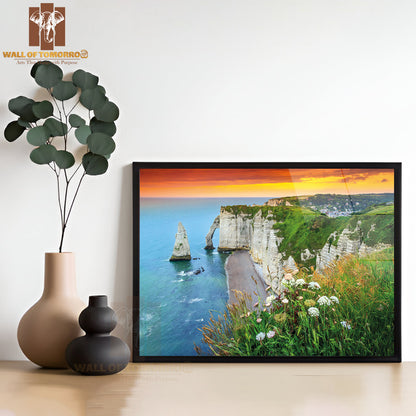 Beautiful Cliffs Aval of Etretat with Beautiful Famous Coastline and Wonderful Sunset High Quality Unframed Poster Print & Waterproof Poster Print Wall Décor
