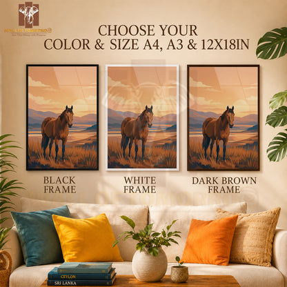 Horse with a Beautiful Background Animals High Quality Glass Frame Wall Décor in Sri Lanka