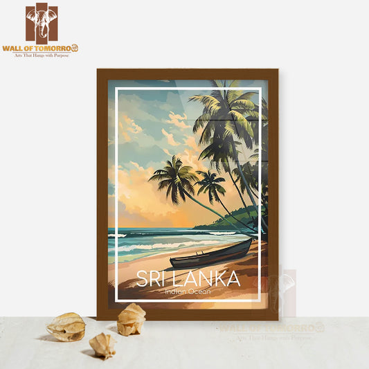 Indian Ocean Vintage Sri Lanka Travel High Quality Glass Frame Wall Décor