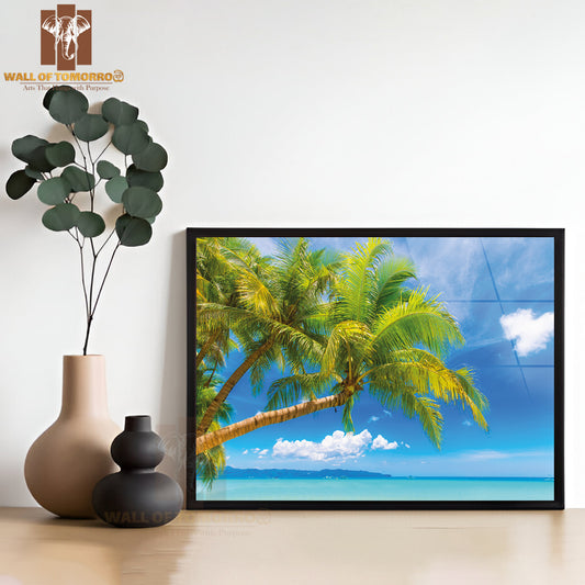 Beautiful Palm Tree Over White Sand Beach, Summer Nature View High Quality Unframed Poster Print & Waterproof Poster Print Wall Décor