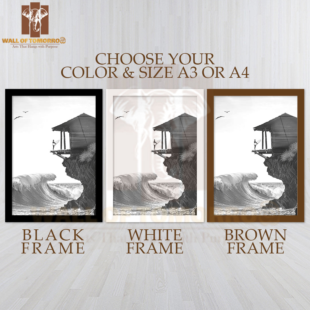 Surfers Perch B&W High Quality Glass Frame Wall Décor