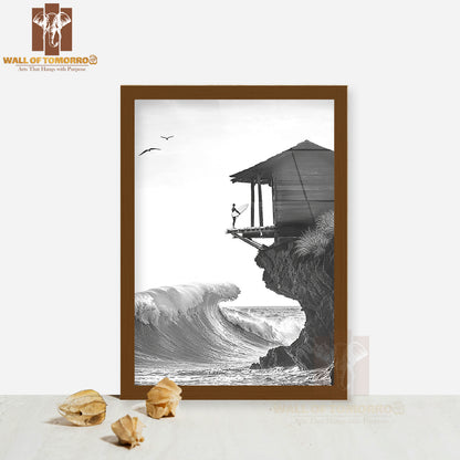 Surfers Perch B&W High Quality Glass Frame Wall Décor