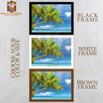 Beautiful Palm Tree Over White Sand Beach, Summer Nature View High Quality Unframed Poster Print & Waterproof Poster Print Wall Décor