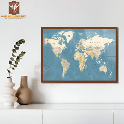 High Detailed Illustration of World map Educational High Quality Glass Frame Wall Décor