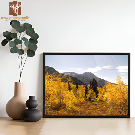 Yellow Fall Forest View High Quality Glass Frame Wall Décor