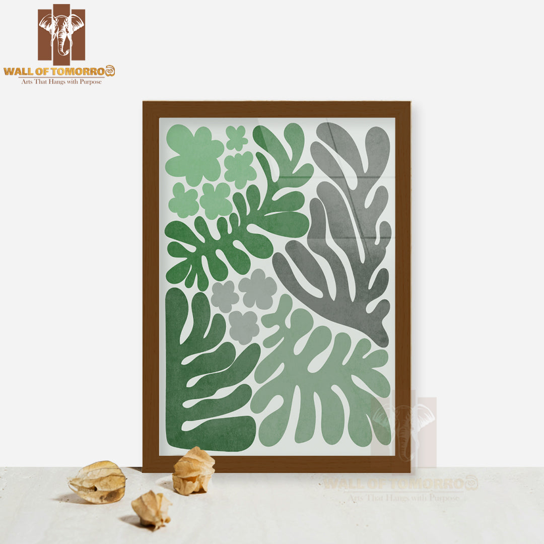Decorative Pattern of Leaves in Multiple Green Tones High Quality Glass Frame Wall Décors in Sri Lanka