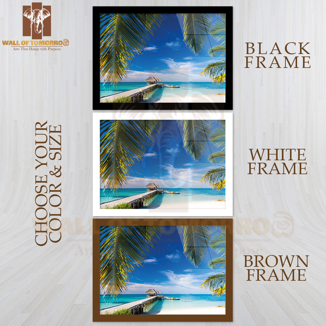 Maldives Beach with Beautiful Palm Trees on Tropical Scene High Quality Unframed Poster Print & Waterproof Poster Print Wall Décor