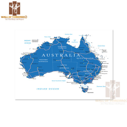 Australia Road Map Educational High Quality Unframed Poster Print & Waterproof Poster Print Wall Décor