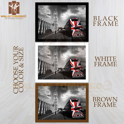 Big Ben with City Bus Covered Flag of England, London, UK High Quality Unframed Poster Print & Waterproof Poster Print Wall Décor