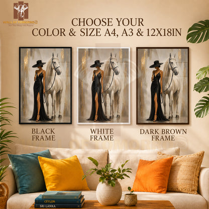 Horse with a Lady in a Black Dress Animals High Quality Glass Frame Wall Décor in Sri Lanka