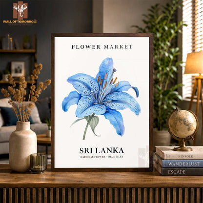 Sri Lanka National Flower, Blue Lily 1960's High Quality Glass Frame Wall Décor