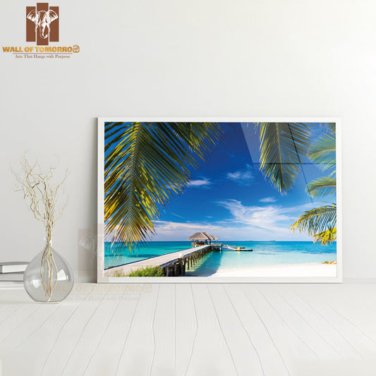 Maldives Beach with Beautiful Palm Trees on Tropical Scene High Quality Unframed Poster Print & Waterproof Poster Print Wall Décor