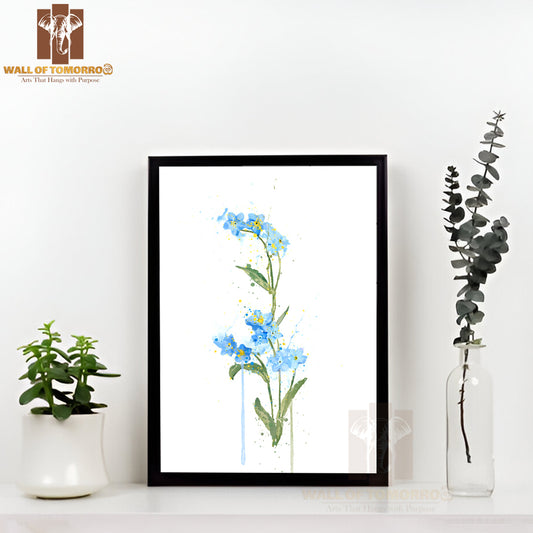 Watercolor Painting of Forget Flowers High Quality Glass Frame Wall Décor
